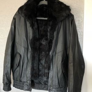 Vintage Leather Moto Jacket with Fur lining